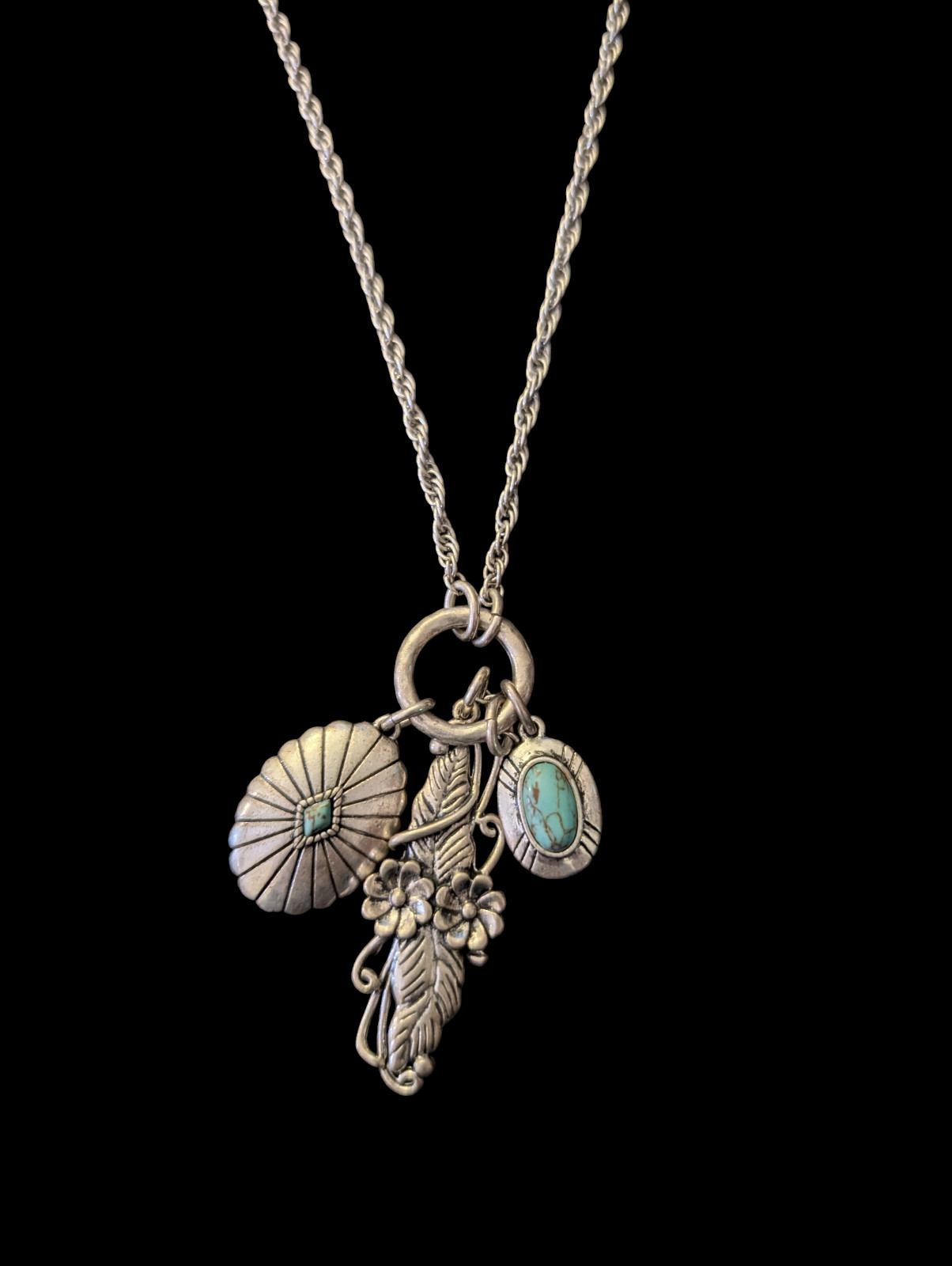 Lucky Brand Antique Silver Tone Faux Turquoise South West Style Triple 3.75″