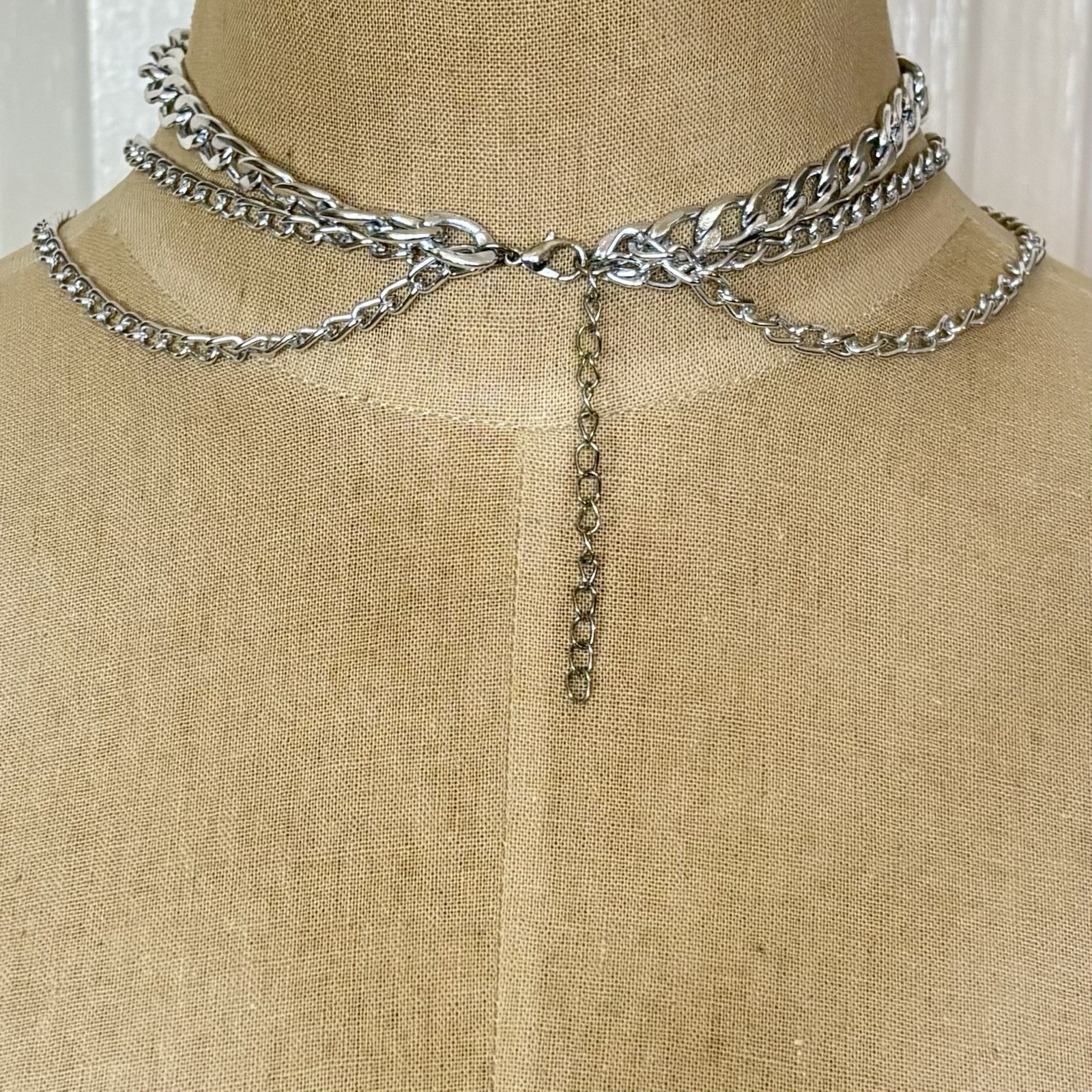 4 Gothic Cross Pendants Choker Silver Tone Necklace Layered Curb/Cuban Chains