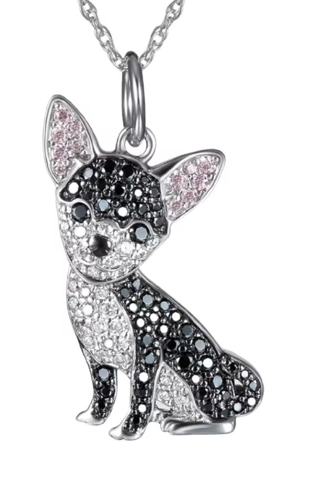 Alloy Cute Siver Chihuahua Crystal Necklace with 50 cm (19.68 in) link chain