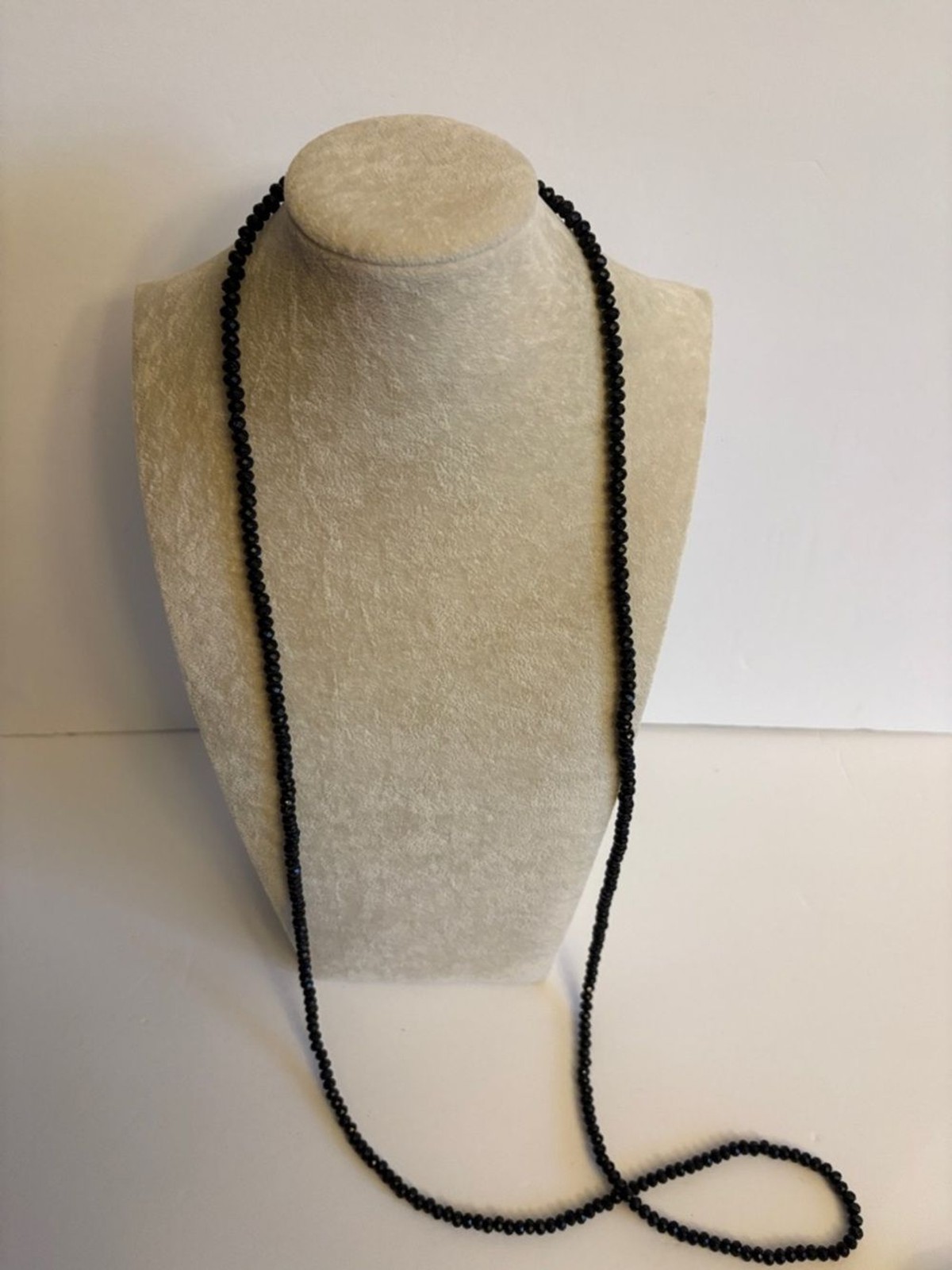 Long Black Faceted Bead Necklace 46” | Layering Strand Wrap Minimalist