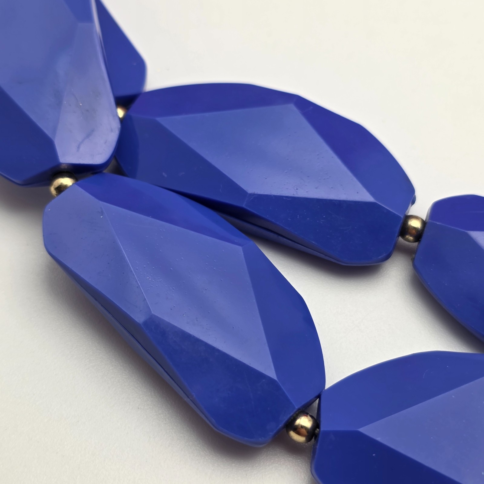 Cobalt Blue Faceted Statement Necklace Chunky Bib Beads Gold Tone 27in Adj