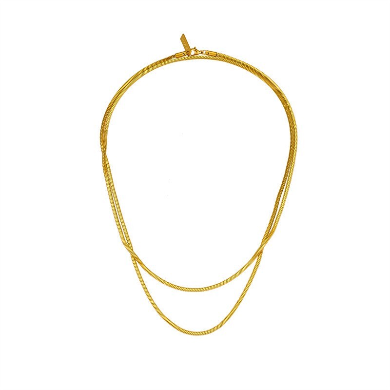 Woman 18K Gold Plated Stainless Steel Square Snake Chain 2 Layers Chain Necklace