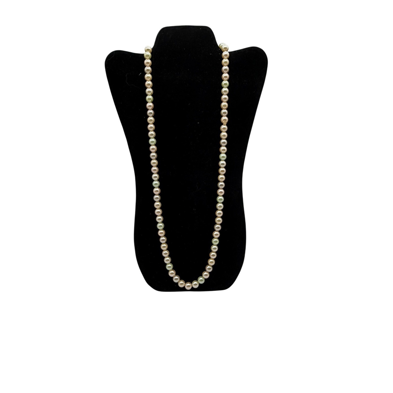 Multi Color Faux Pearl Strand Necklace 30 Inch Opera Length Cream Green