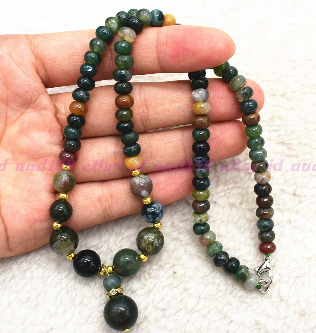 Natural Colorful 4x6mm Indian Agate Rondelle Gems Beads Pendant Necklace 18″AAA