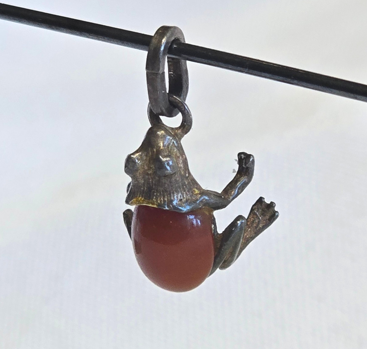 Sterling Silver Frog Pendant 2.44g Fine Jewelry Amber Look Stone Charm *READ*