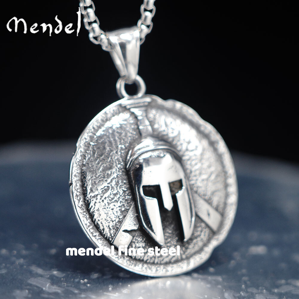 MENDEL Cool Stainless Steel Mens Spartan Helmet Warrior Pendant Necklace For Men