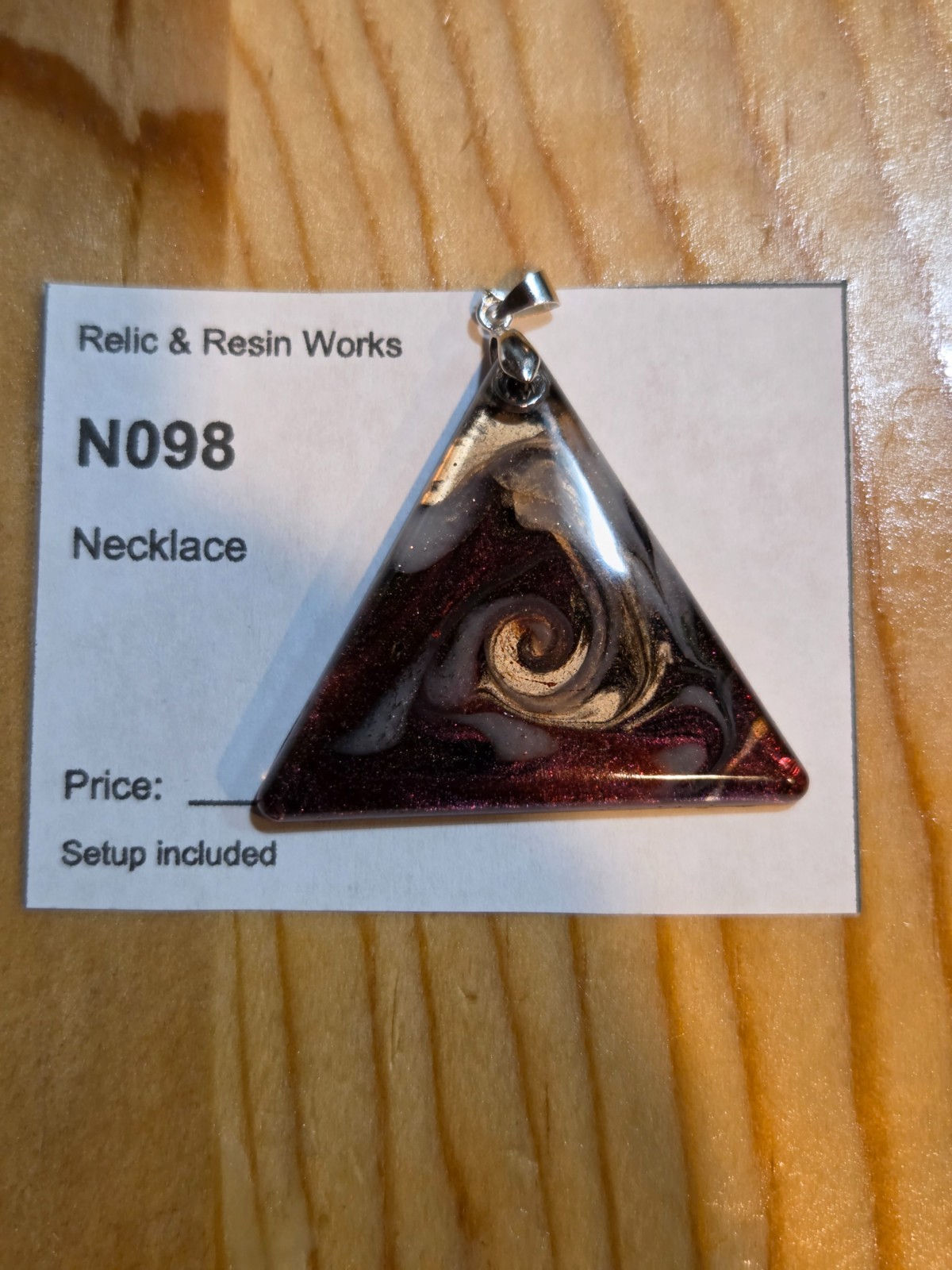 Handmade Purple Silver Cosmic Petri Resin Triangle Necklace N098