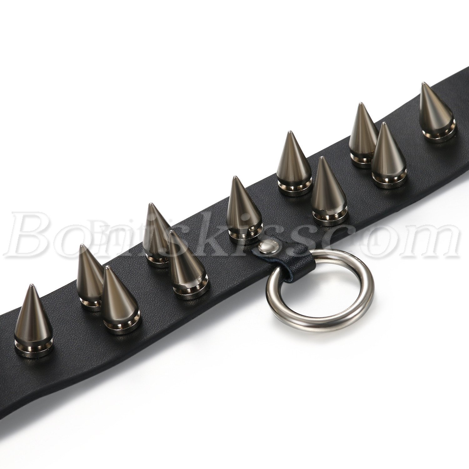 Men’s Womens Punk Gothic Black Leather Choker Spike Rivet O Ring Collar Necklace