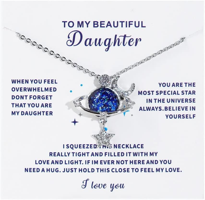 To My Daughter Universe Planet Star Necklace from Mom Dad Inspirational Daughter