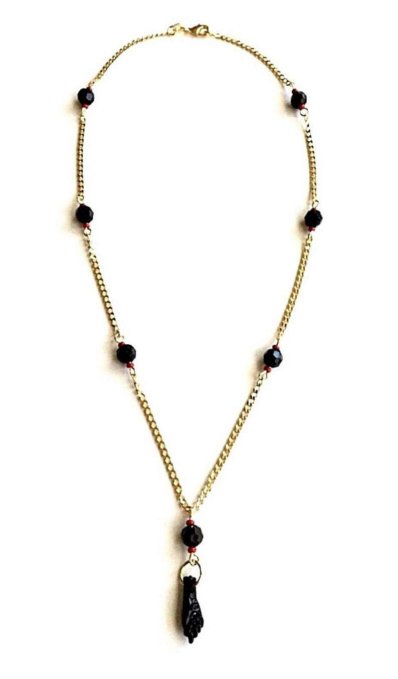18K Gold Filled Azabache Necklace Curb Link 18″/Cadena de Azabache 18″ Largo-N74