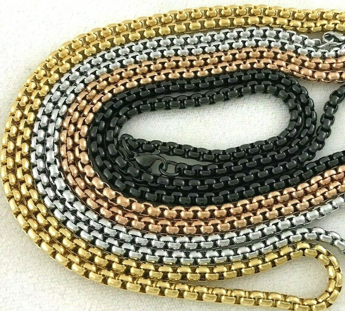 14k Gold Rose Silver Black Round Rolo Box Chain Choker Necklace Anklet Bracelet
