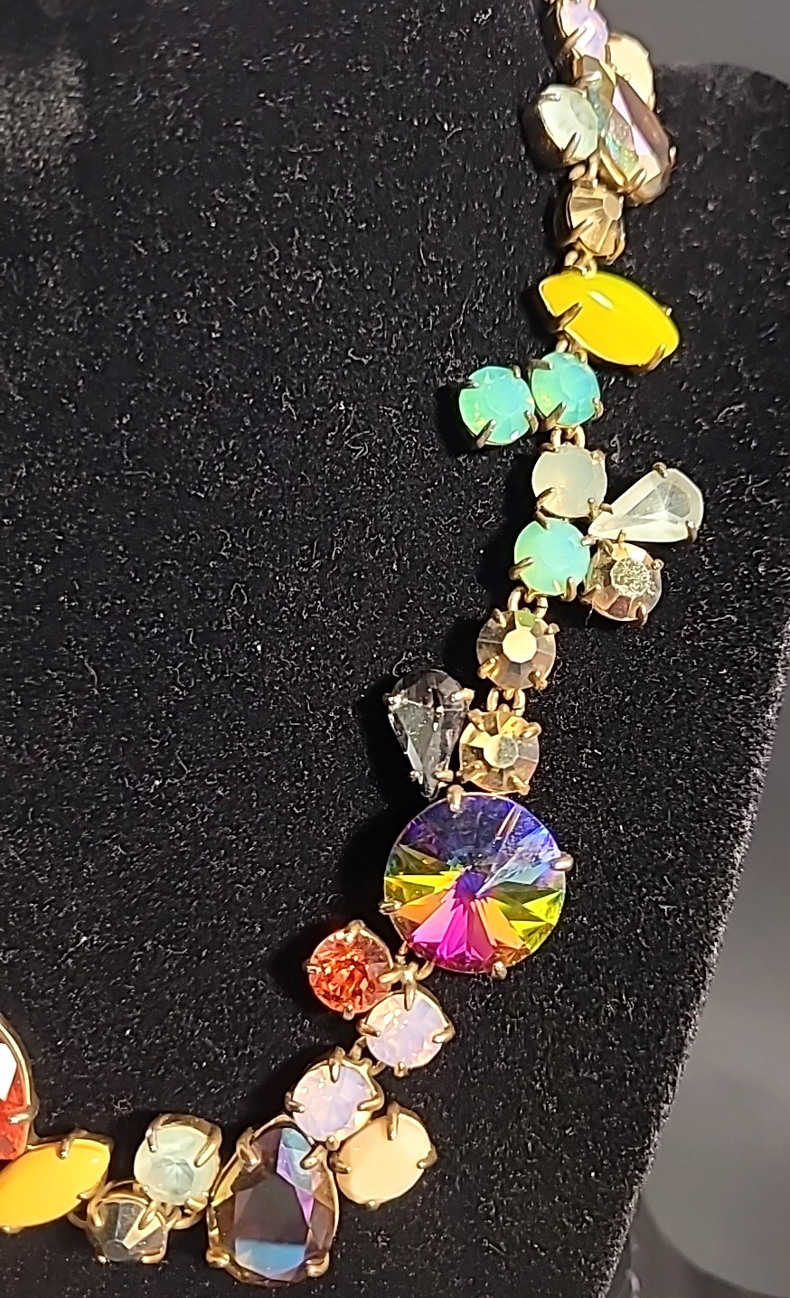 J Crew Melange Statement Necklace Multicolor Crystal Rhinestone Silver Tone 18″