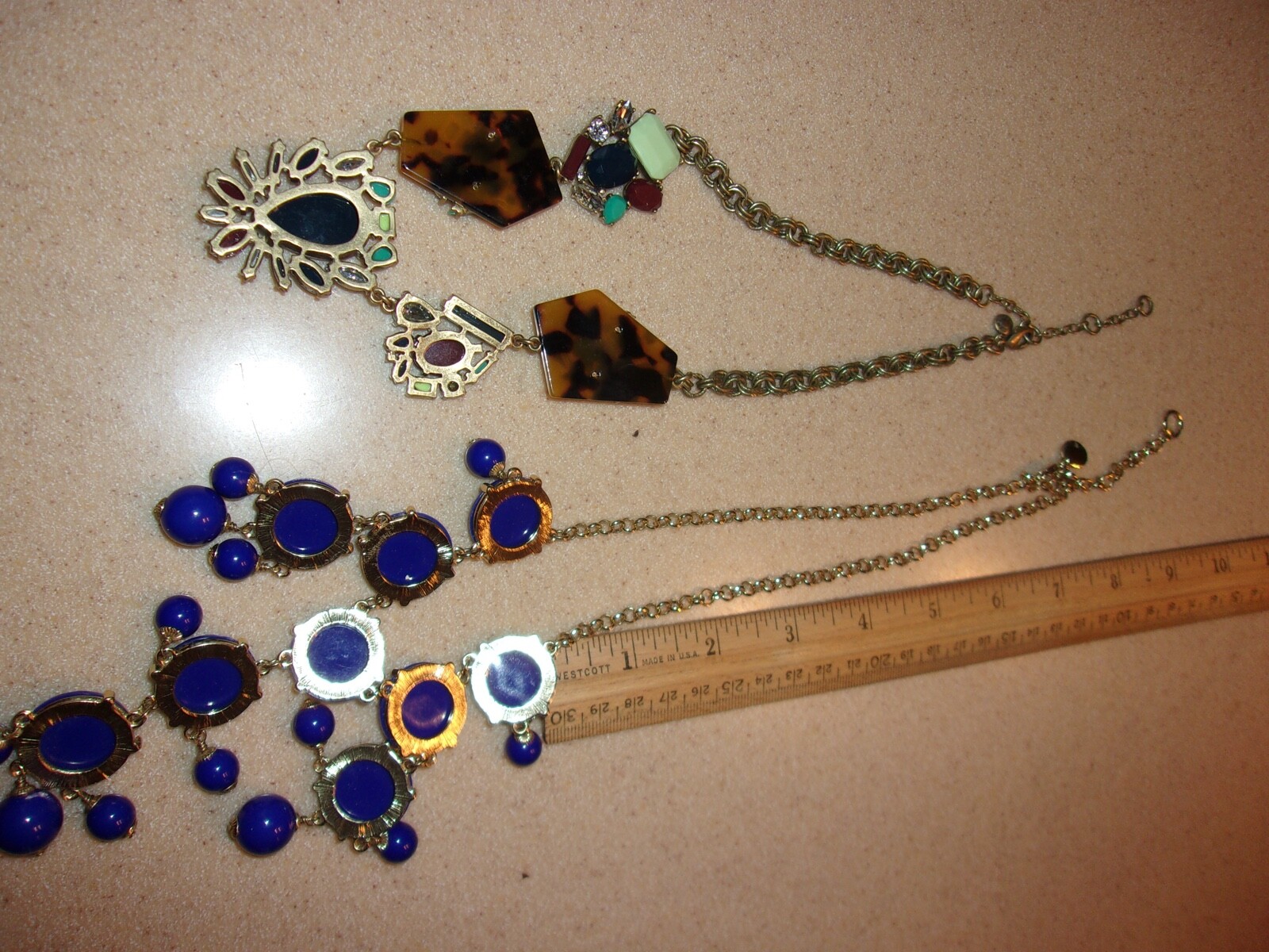 LOT 2 J Crew Statement necklaces blue & multicolor stones Plastic Metal GW1