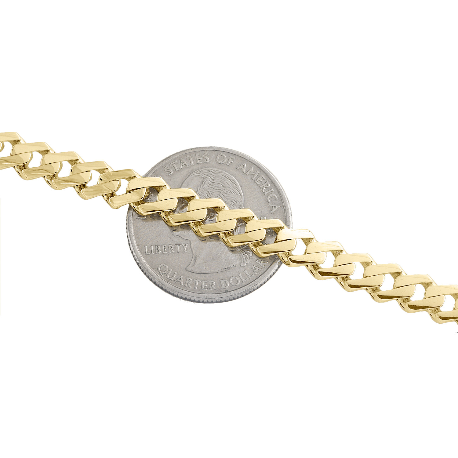 10K Yellow Gold Cubic Zirconia 6.5mm Monaco / Cuban Link Chain CZ Necklace 22″
