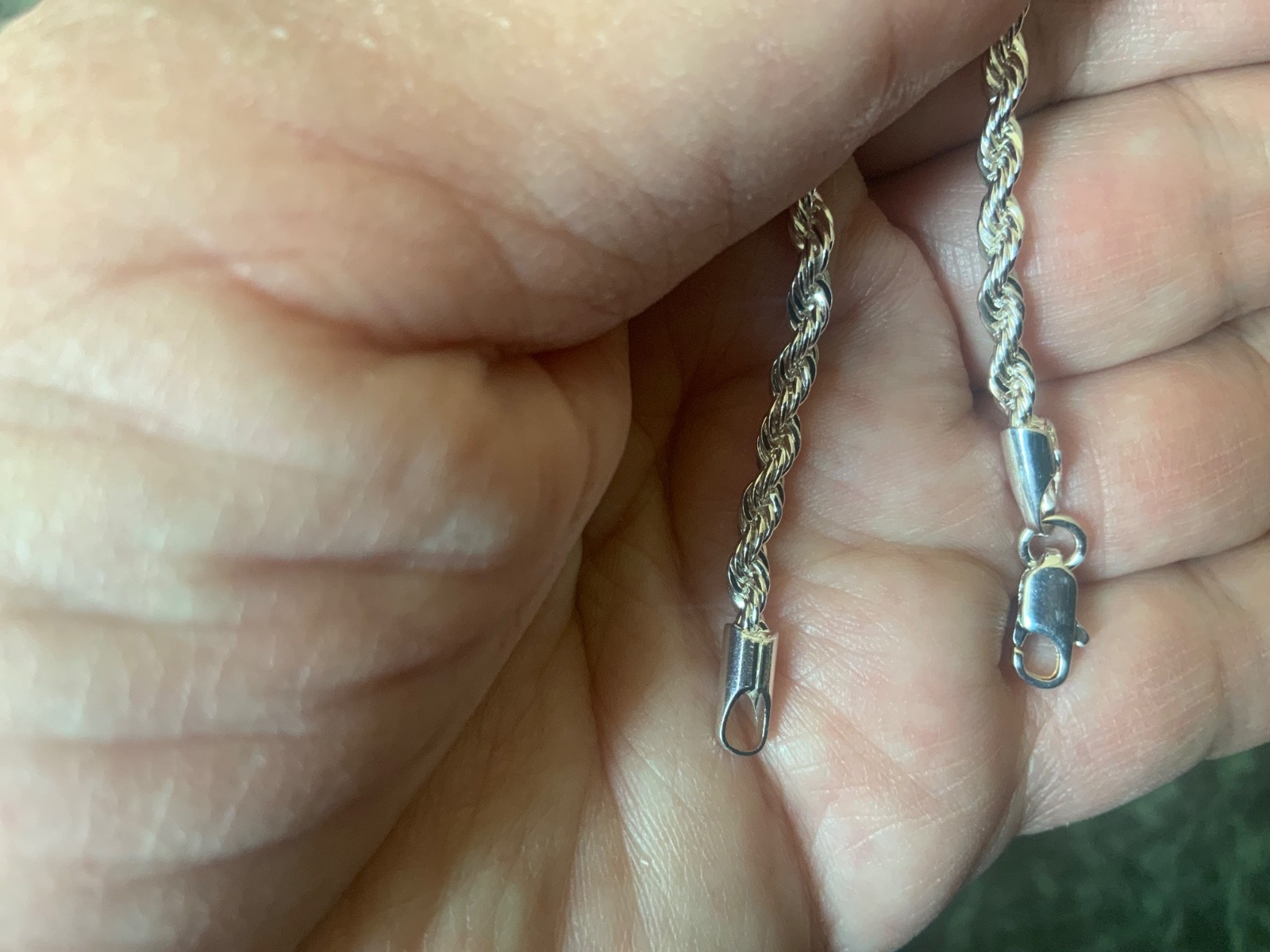 Silver Rope bracelet 7” – Long Lasting Silver Plated – 3mm wide
