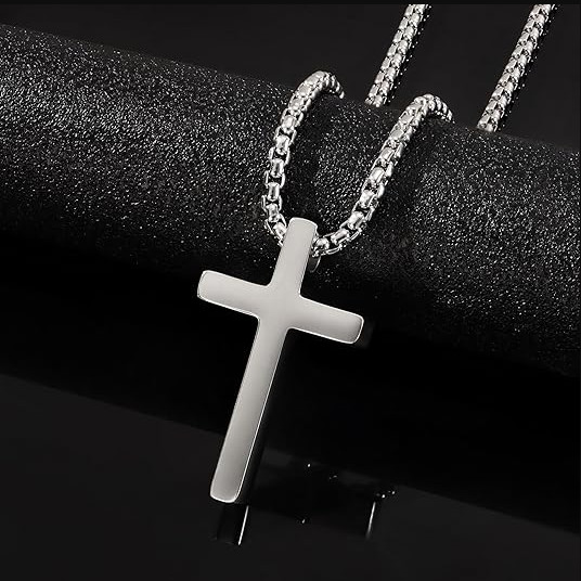 Monily Birthday Gifts for Dad Cross Necklace for Men Silver Stainless Steel