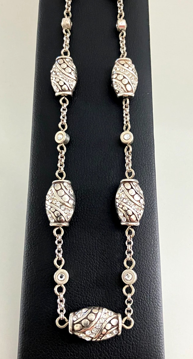 Brighton Silver Crystal Oval Barrel Bead 16″-18” Necklace