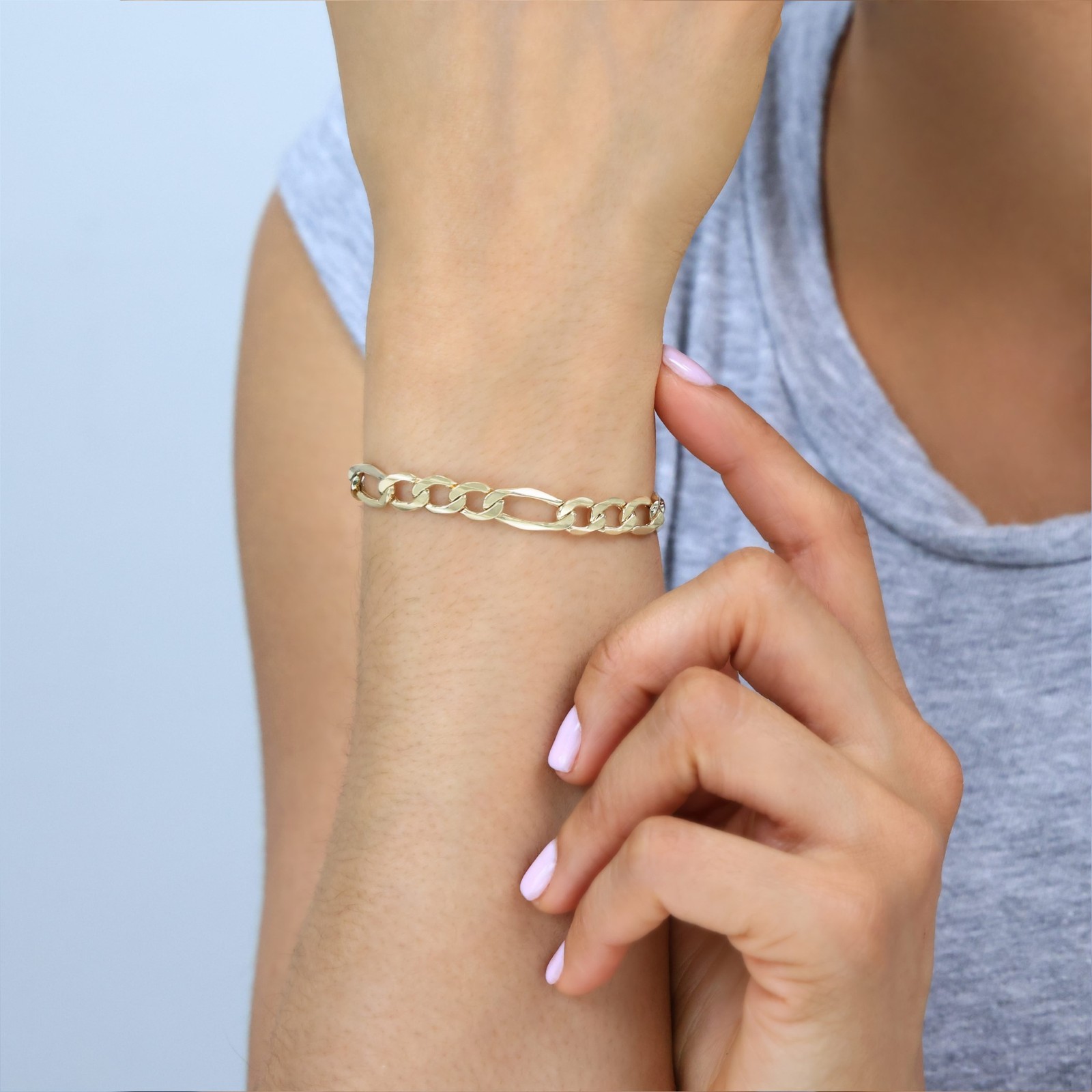 10K Yellow Gold 2mm-9mm Italian Figaro Chain Link Bracelet Mens Women 7″ 8″ 9″