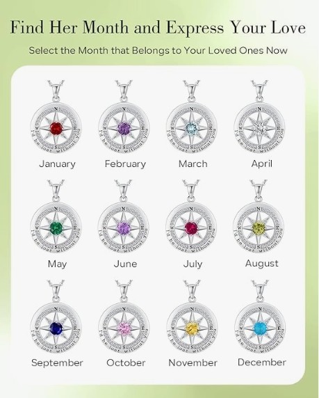 S925 Sterling Silver Compass Necklace – “I’d Be Lost Without You” – August Birth