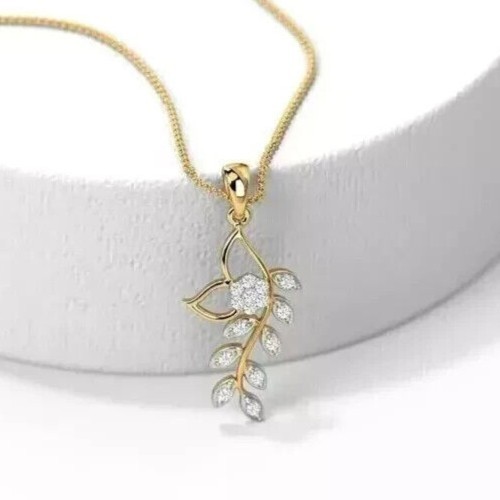925 Sterling Silver Round Cut Simulated Diamond Pendant 14K Yellow Gold Plated