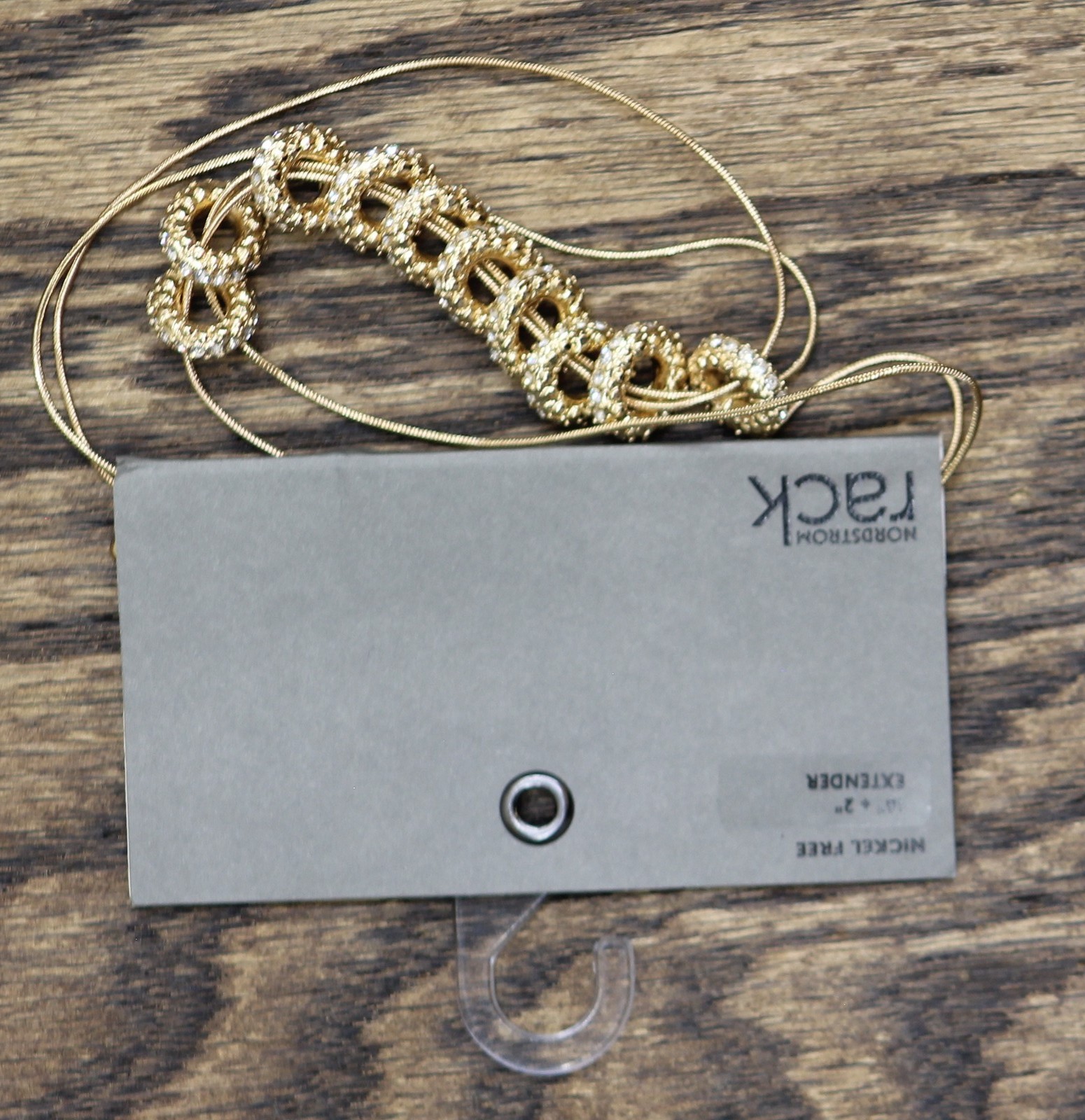 NRDSTRM Rack Chain Interlocking Rhinestone Rings Necklace Gold / Clear 16″ + 2″