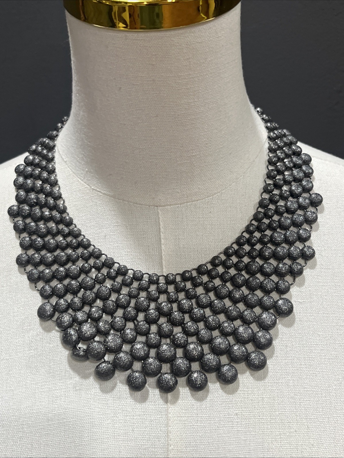 Gray Beaded Bib Statement Necklace Chunky Layered Collar Jewelry Smoky Grey