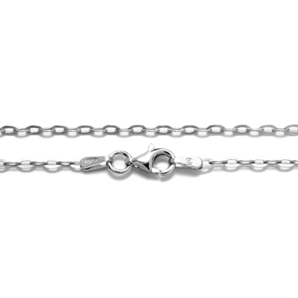 925 Sterling Silver Rhodium Oval Rolo Chain Necklace 1.5mm