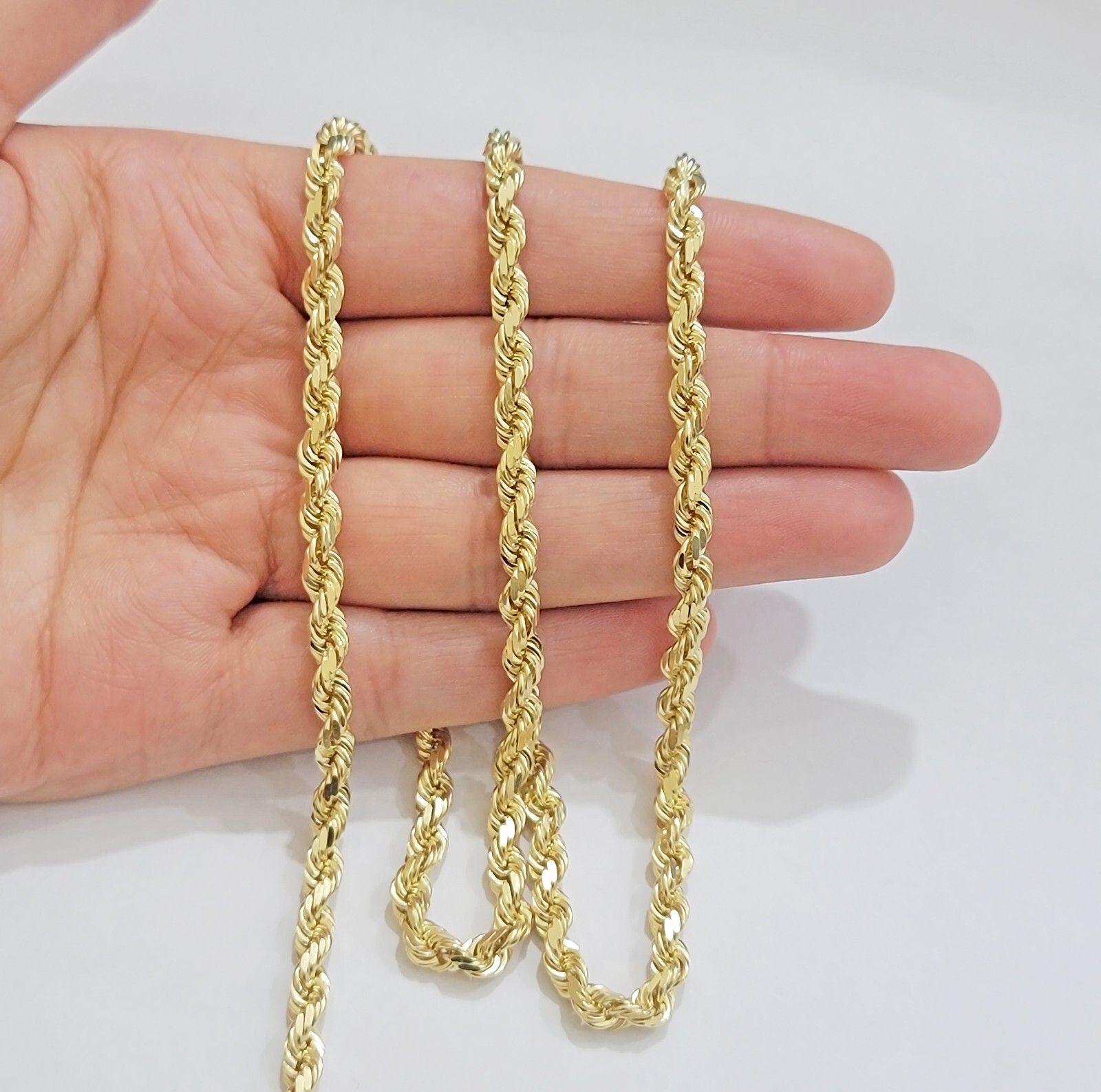 Real 14k Yellow Gold Rope Chain Necklace 5mm 18- 26 Inch Diamond Cut SOLID 14K