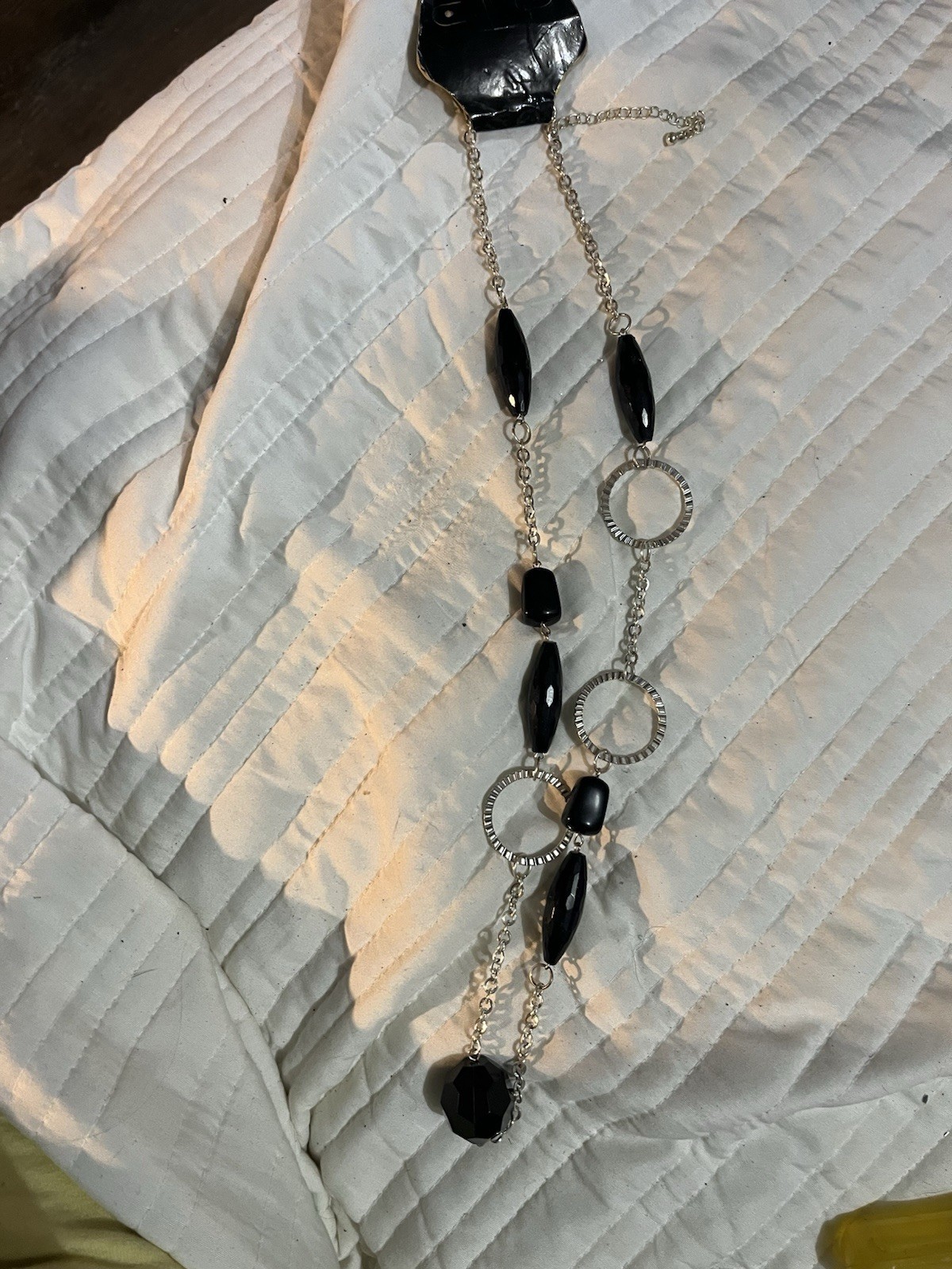 Black & Silver Tone Metal Station Cable Chain Necklace w/ Asymmetrical Charm