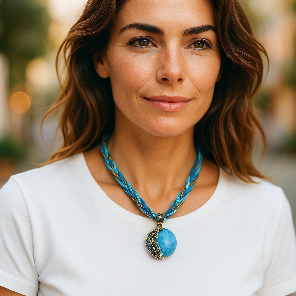 Bohemian Ethnic Style Retro Blue Peacock Gemstone Pendant Necklace For Women