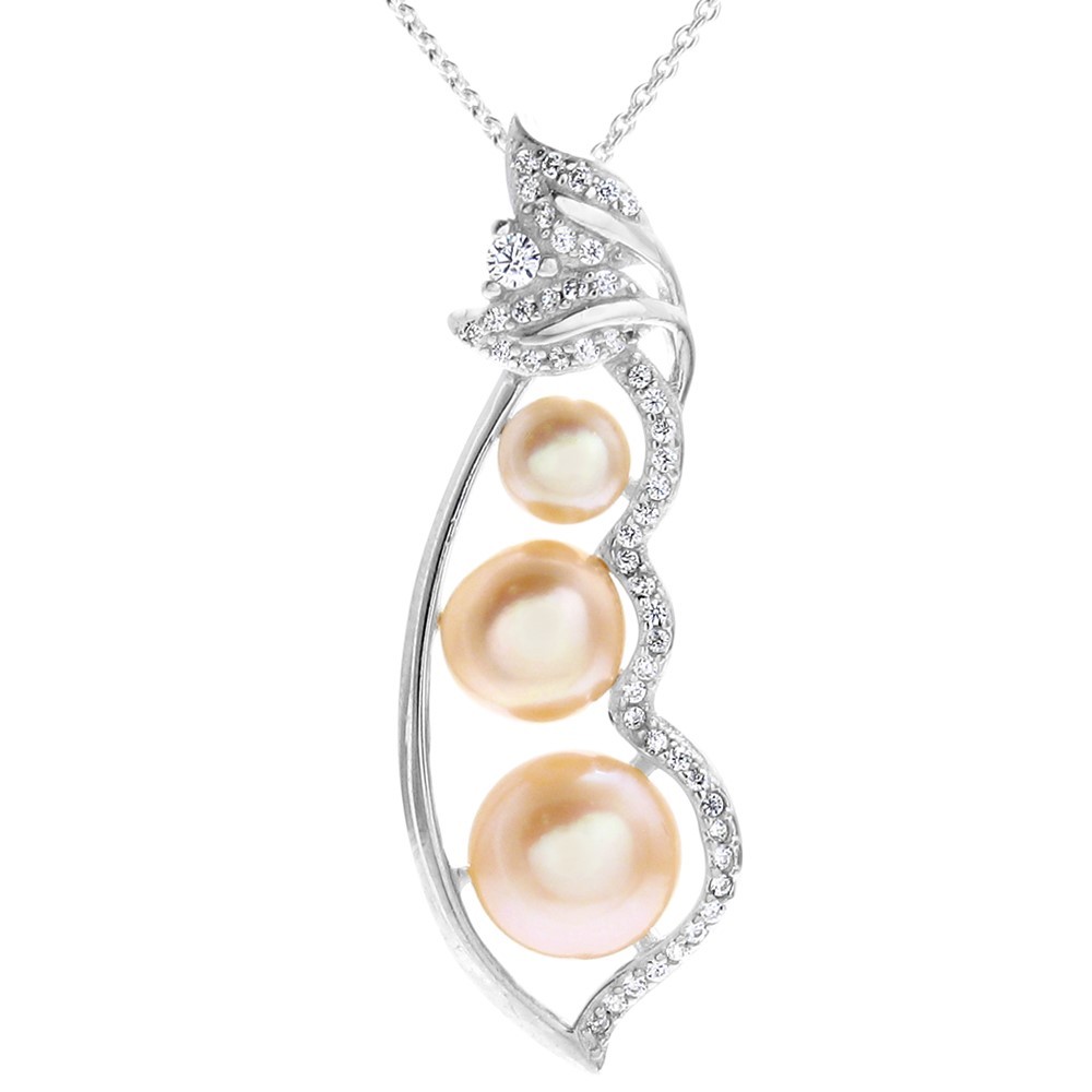 925 Sterling Silver 0.50 Carat CZ Pearls in a Pod Pendant & Necklace
