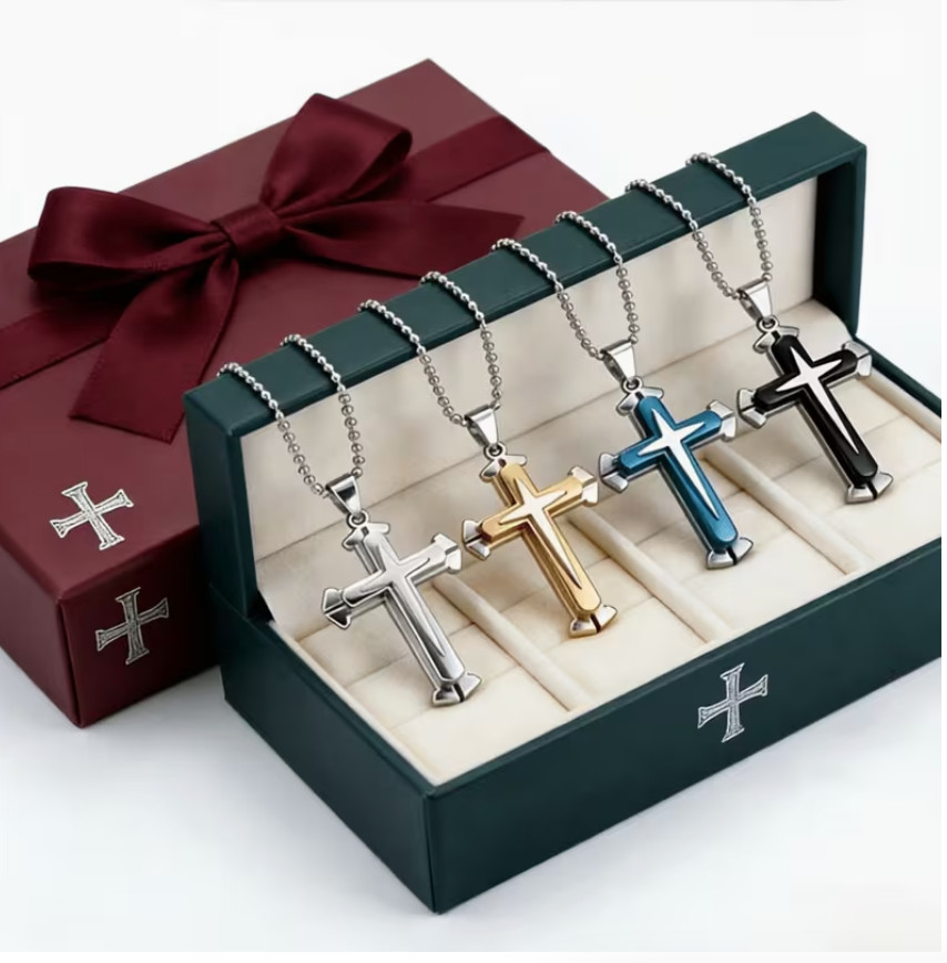 4pcs Fashion Cross Pendant Necklace, Suitable for Men And Women’S Daily Wear.