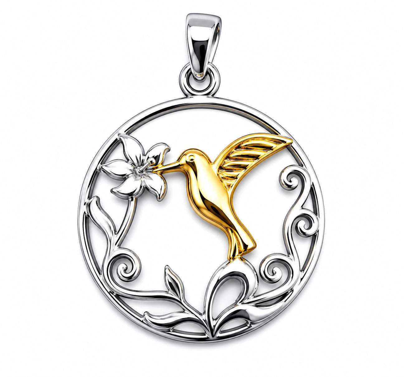 Fashion Jewelry 925 Sterling Silver Bird Pendant Gold Tone 20mm Thailand