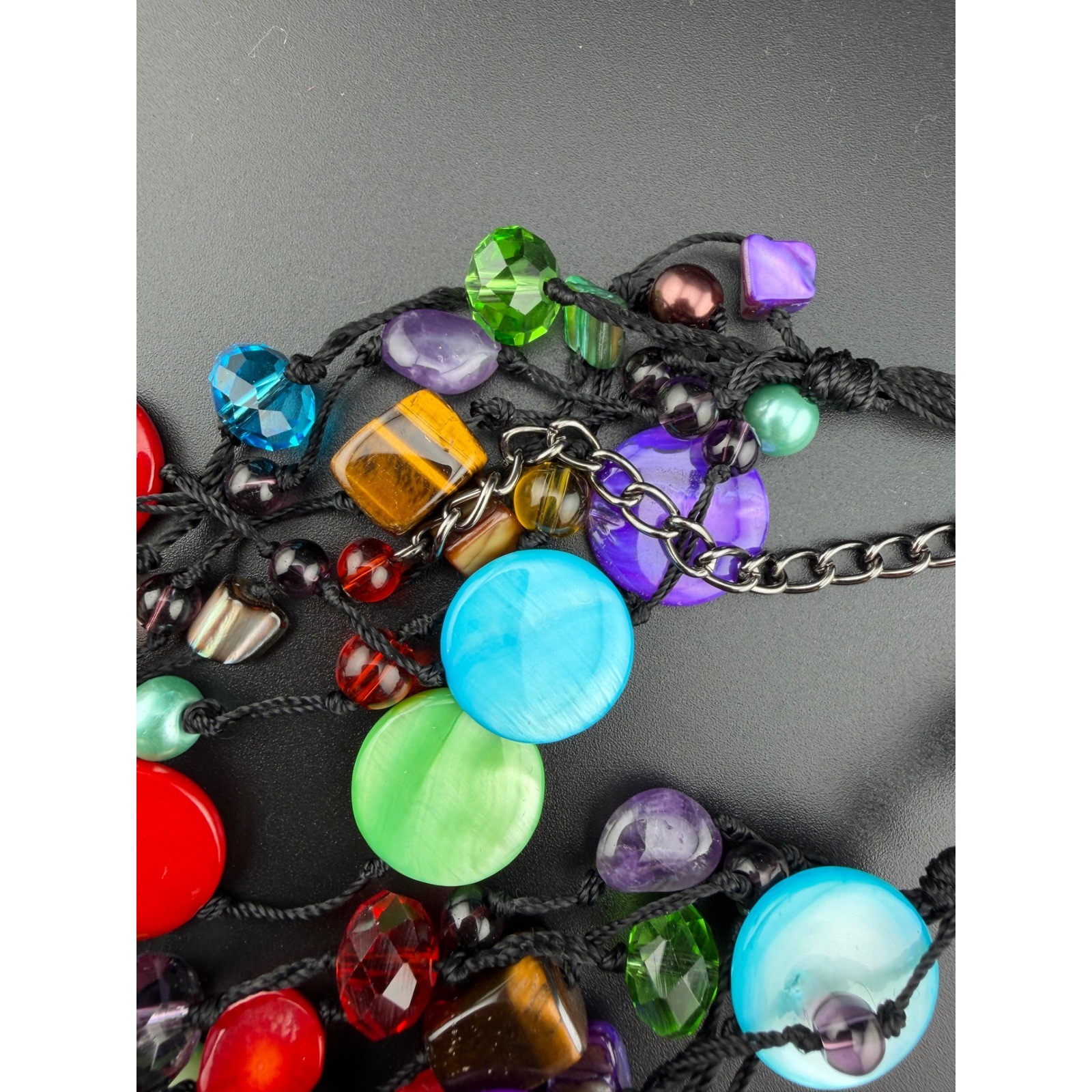 Premier Designs Multi-Strand Statement Necklace Multicolor Shell Tiger Eye Boho