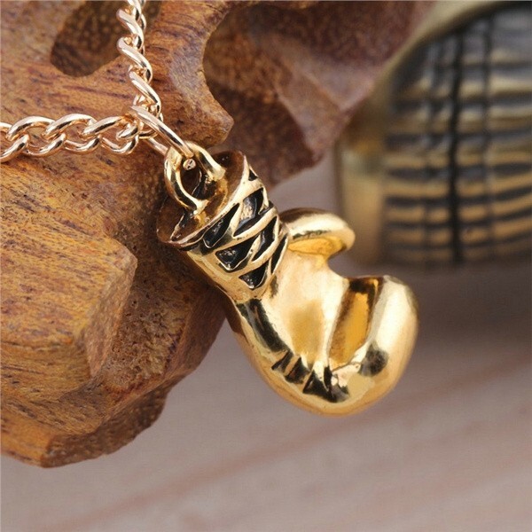 Gold Boxing Glove Necklace Stainless Steel Pendant, 22″ Chain
