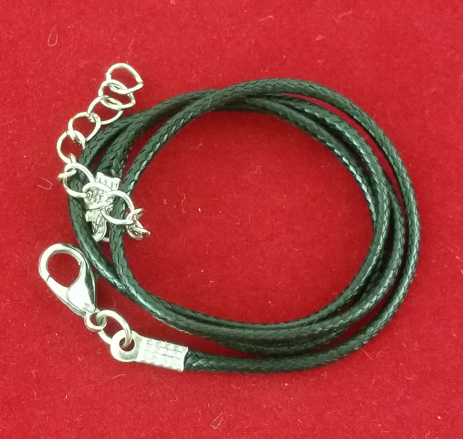 Twisted Hand Braid Black Leather Rope Chain Cord String Necklace Silver 18″