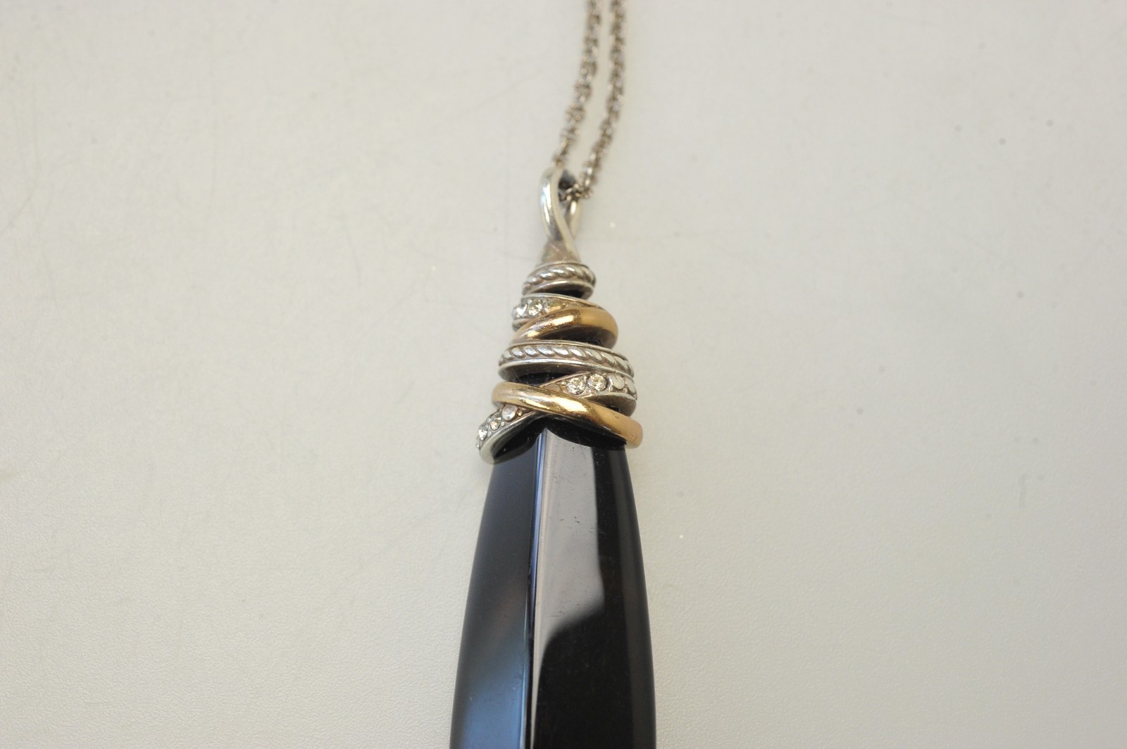 Brighton Neptune’s Rings Pyramid Black Agate Necklace Pave gold silver tone SA7