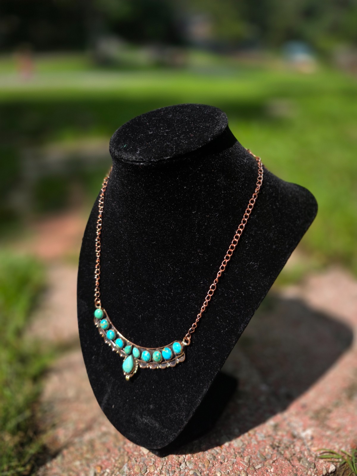 Turquoise, copper necklace. New without tags. Length is 10 in.