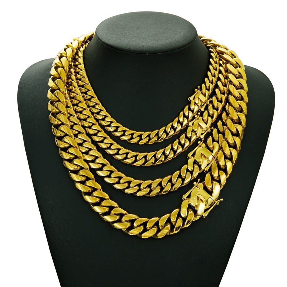 10-22MM Stainless Steel 18K GP Miami Hip Hop Cuban Chain Necklace Bracelet