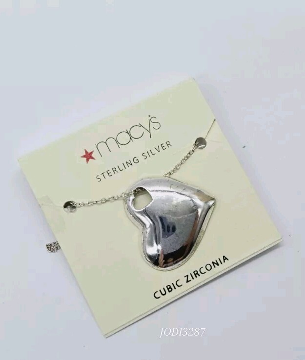 Macy’s Sterling Silver 925 Necklace Heart 3D New On Card $40