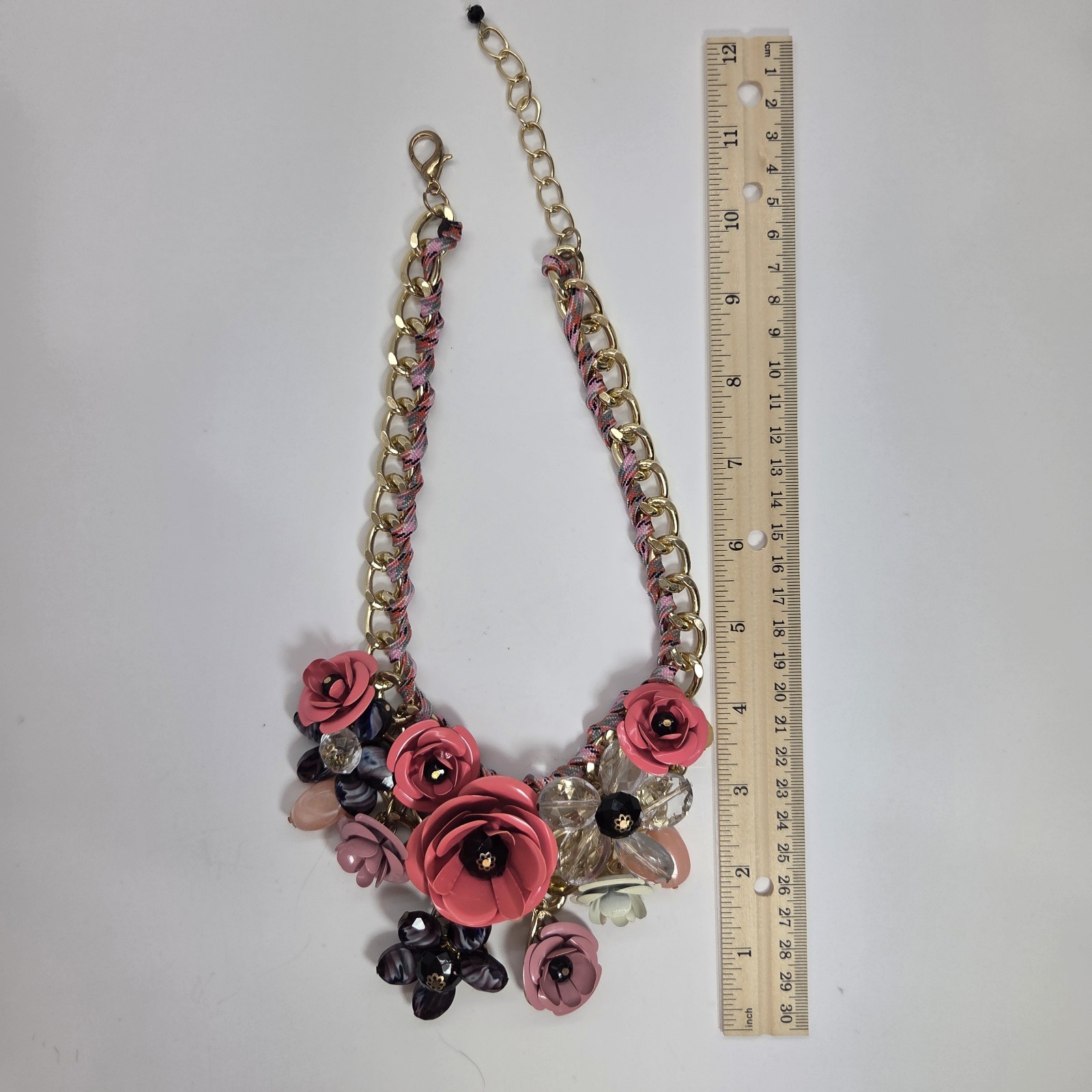 Multicolor Floral Bib Collar Statement Necklace Cable Chain Adjustable 18in