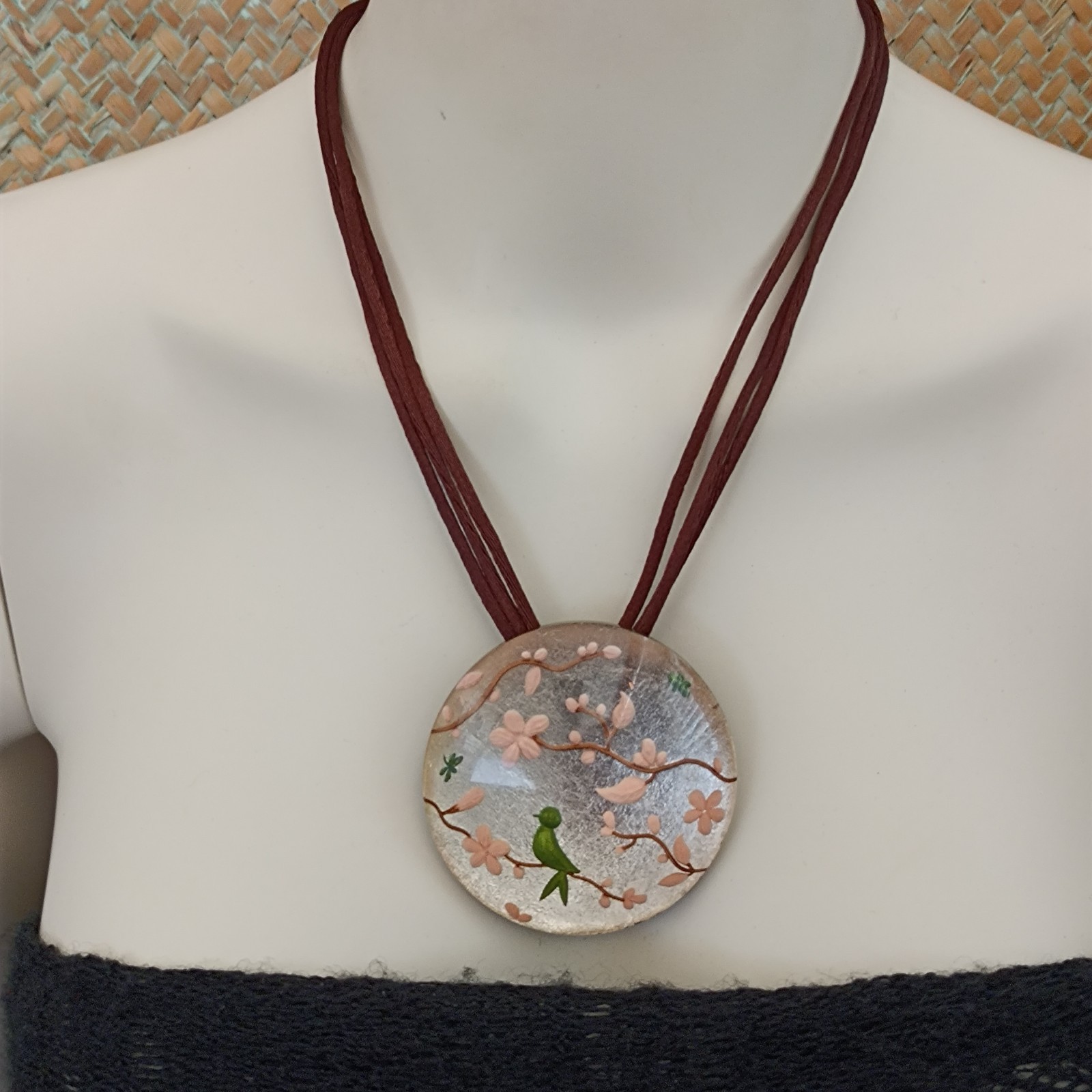 ZSISKA Necklace Oversized Resin Pendant Art Nouveau Inspired Botanical Whimsical