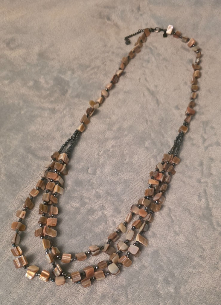 35 Inch Multi Layer Mother of Pearl Beaded Necklace, Cookie Lee