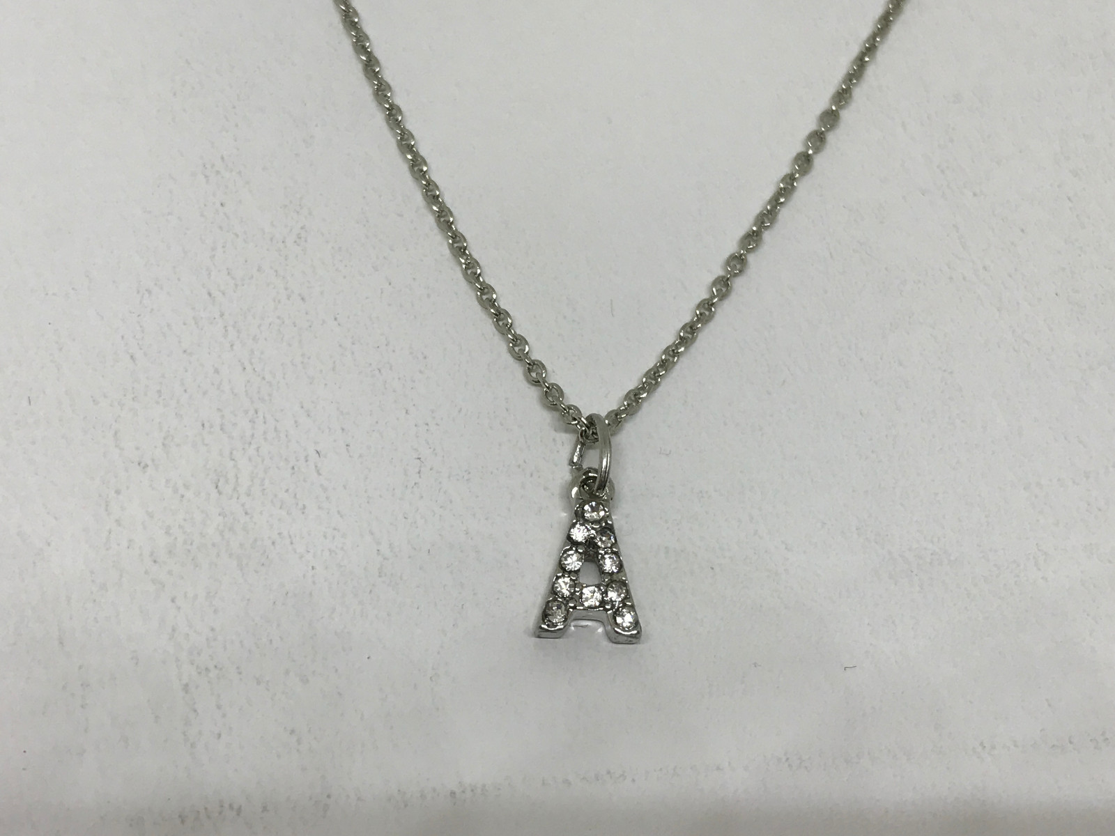 SILVER TONE INITIAL LETTER A RHINESTONES PENDANT NECKLACE NICKEL FREE ADJUSTABLE
