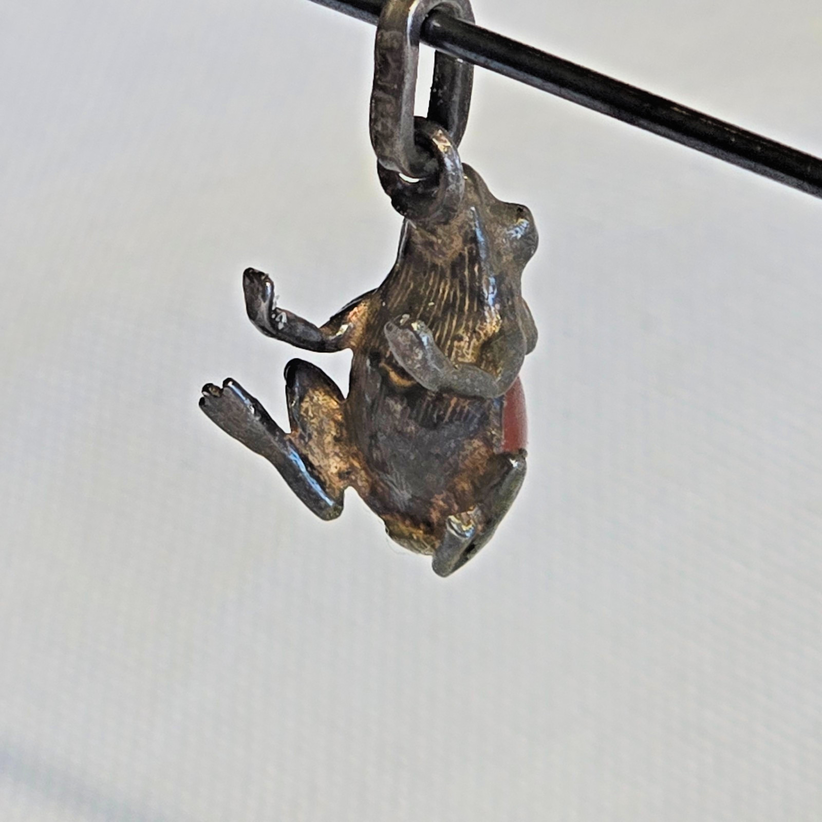 Sterling Silver Frog Pendant 2.44g Fine Jewelry Amber Look Stone Charm *READ*