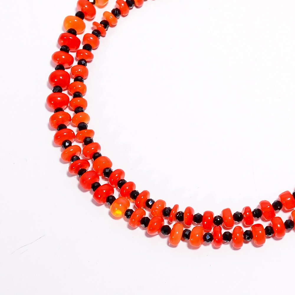 32.35 Ct. Natural Ethiopian Opal Black Spinel Gemstone Beads Necklace 16″ A-2470