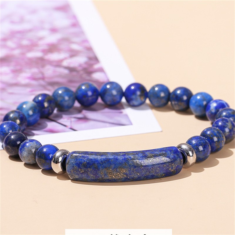 8mm Natural Lapis Lazuli Ball Bend Stretchy Bracelet About 7.5 Inch C1348