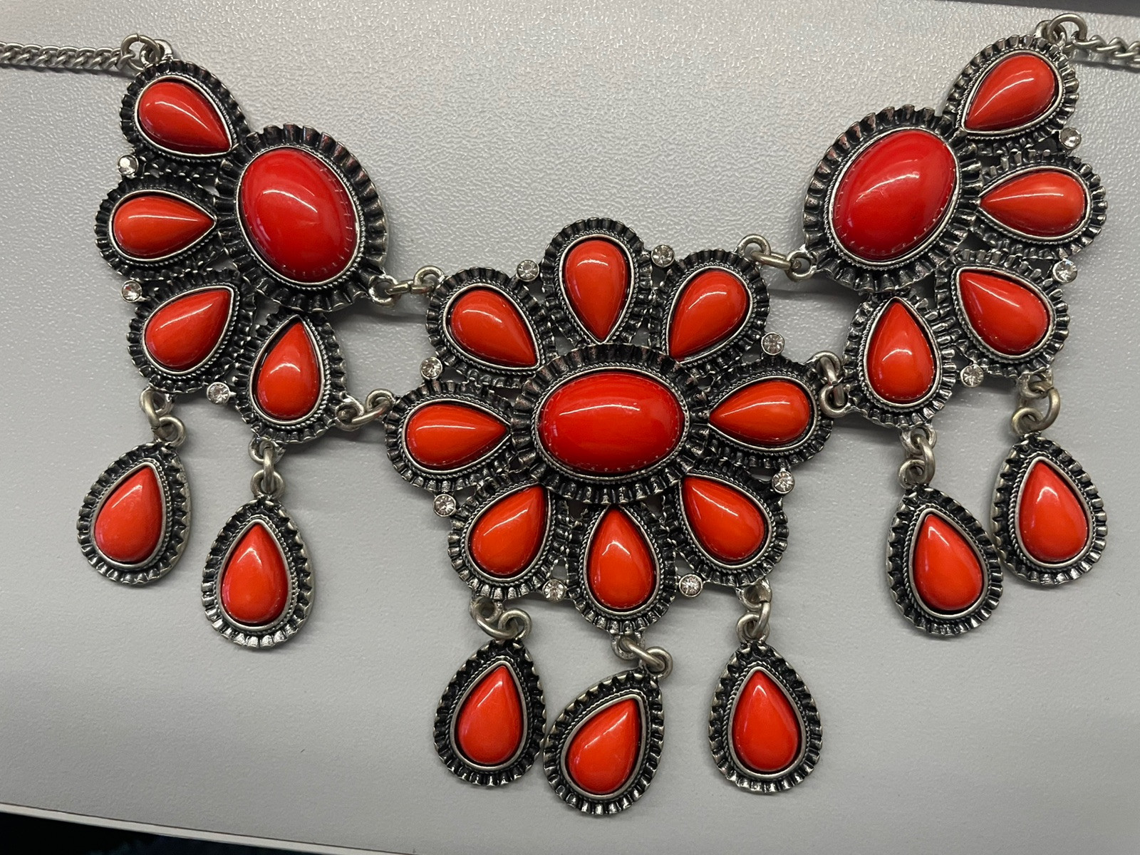 Stunning Beaded Statement Necklace – Orange – 19”