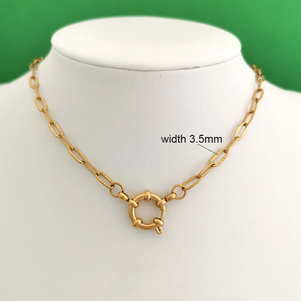 Sailor Clasp Necklace Paperclip Chain Stainless Steel Gold Color Women Jewelry