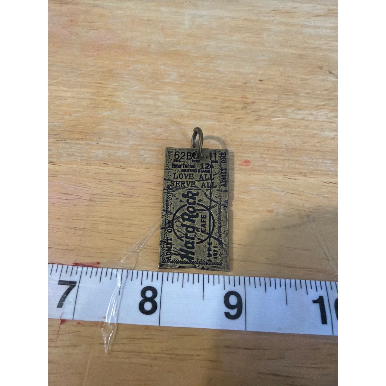 Hard Rock Cafe Vintage Ticket Stub Charm Pendant Silver Tone Love All Serve All
